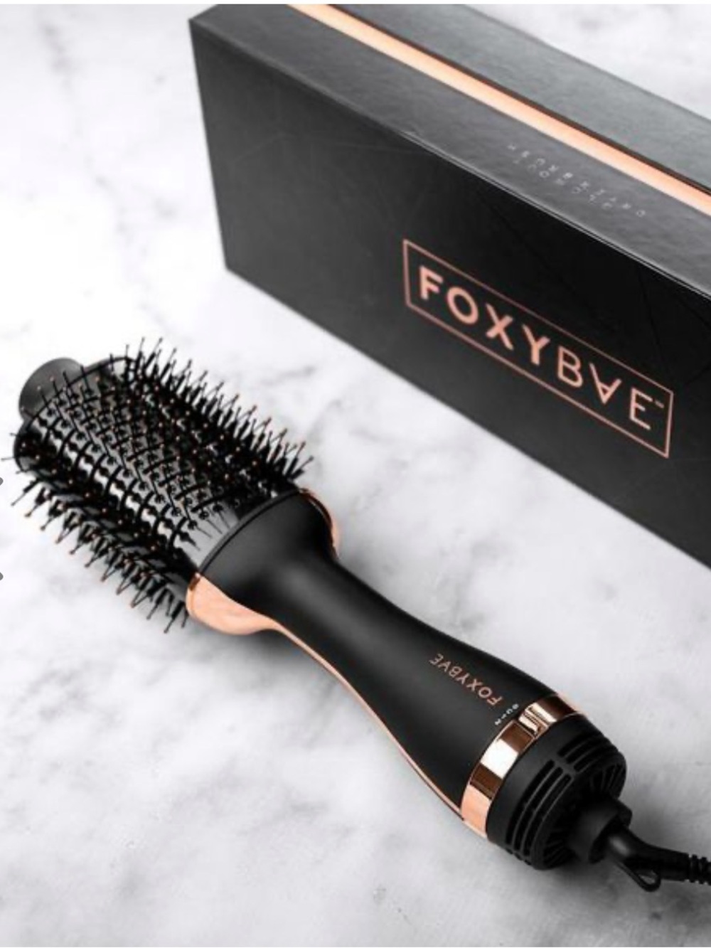 FOXYBae Black and Rose Gold Hot Air Styling Brush for Women